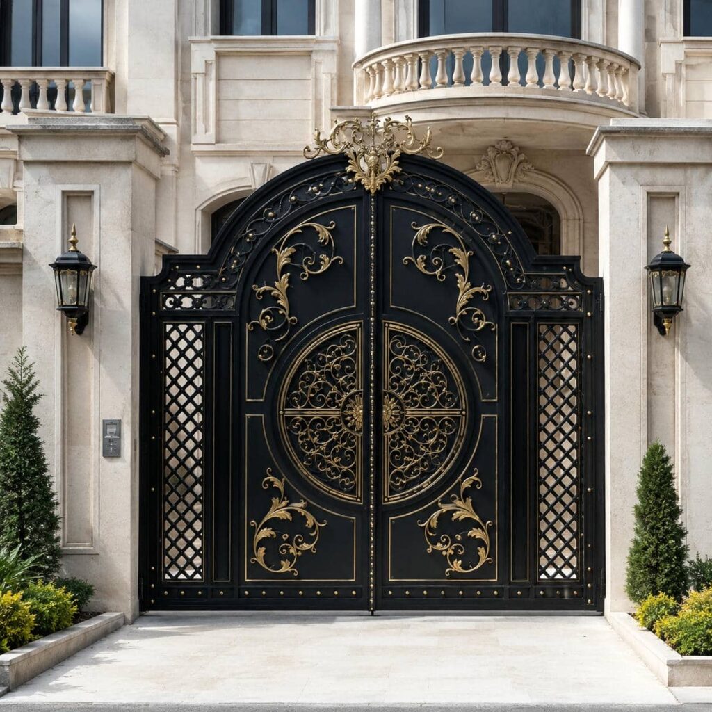 ساخت درب پارکینگ مشکی طلایی با پوشش مقاوم