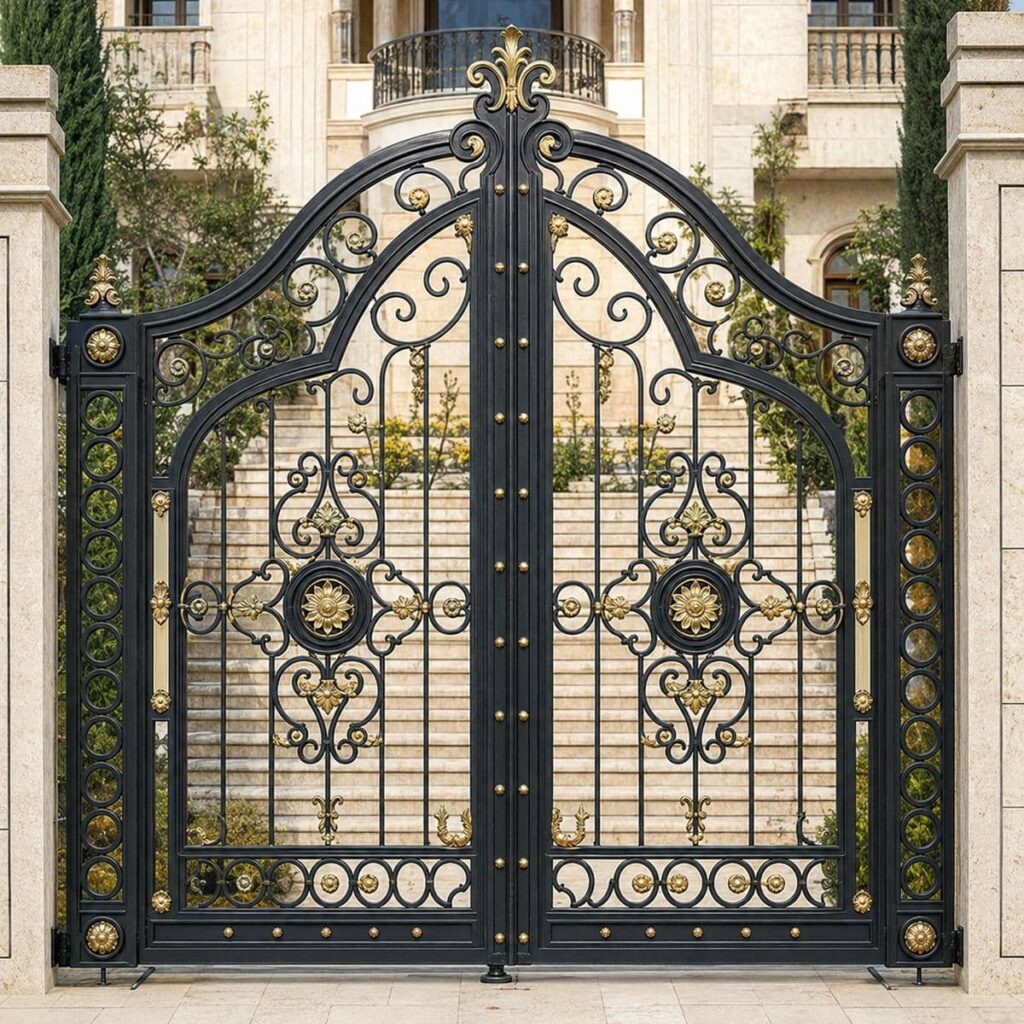 خرید درب پارکینگ مشکی طلایی با فریم مهاربندی شده
